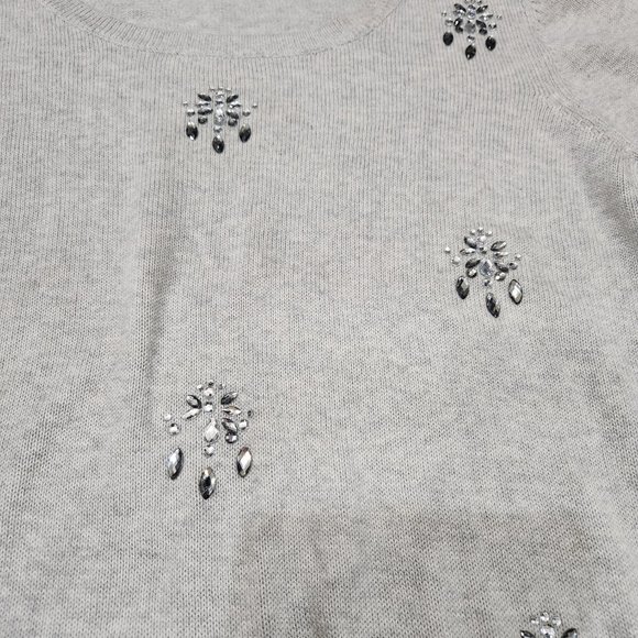 Lane Bryant Gray Crewneck Chandelier Crystal Embellished Sweater 26/28 - Picture 2 of 7